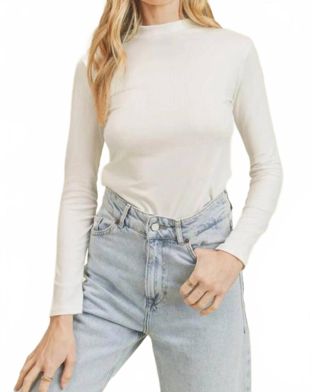 NEW ZENANA mock neck long sleeve top in white